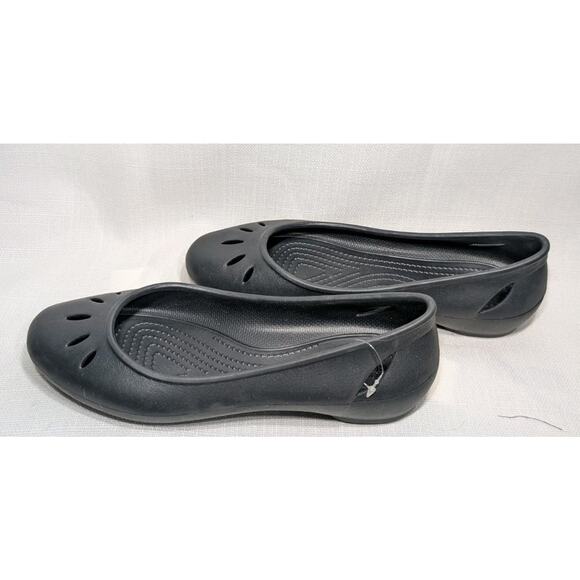 Crocs Kelli Ballet Flats Shoes Womens Sz 8 Black Cut Out Comfort Slip On 203954 - Picture 7 of 8